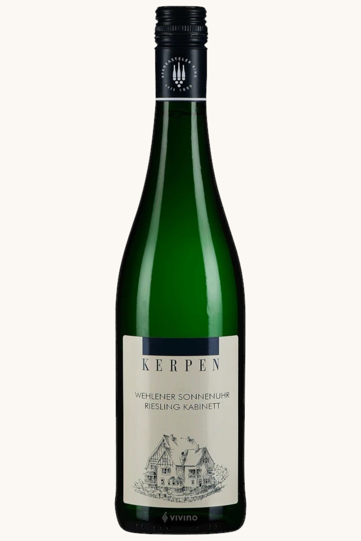 Thy Vin Kerpen Wehlener Sonnenuhr Riesling Kabinett white wine bottle with a classic green glass design